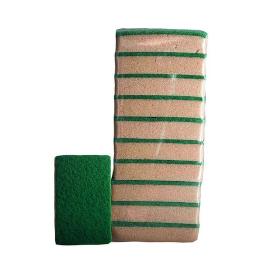 Spugna Bifacciale Professionale Abrasiva - Set 10 Pezzi Verde e Beige 90x140mm