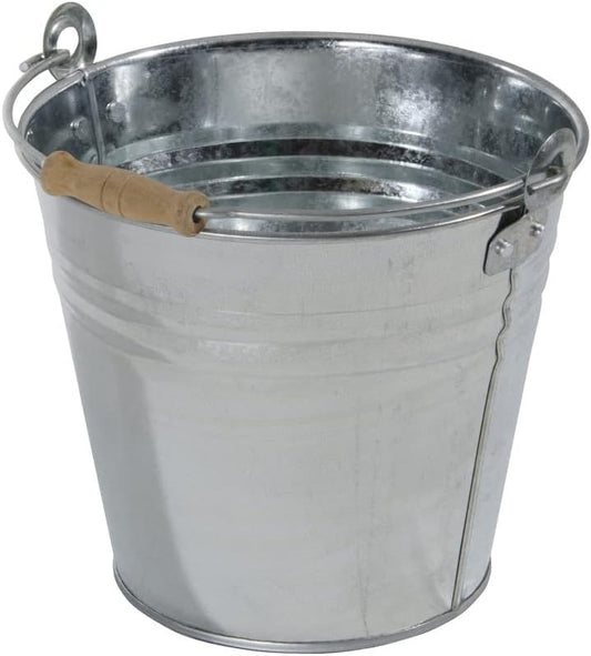 FERCASASHOP - Reinforced Zinc Bucket with Wooden Handle, 8 L Capacity, Multipurpose Container Bucket with Wooden Handle