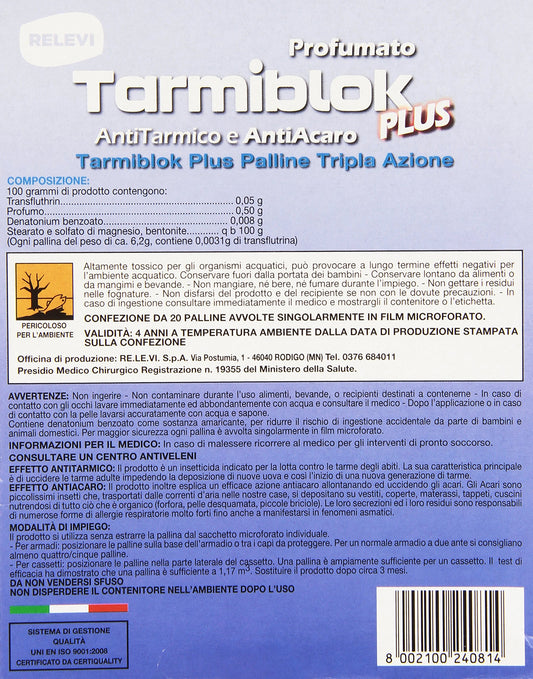 Tarmiblok Antitarmico e Antiacaro Profumato - 20 Palline Protezione Naturale