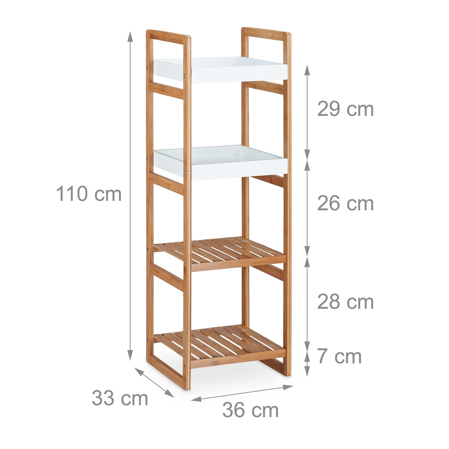 Scaffale Bambù 4 Mensole 110x36x33cm - Mobile Bagno Cucina Resistente Umidità