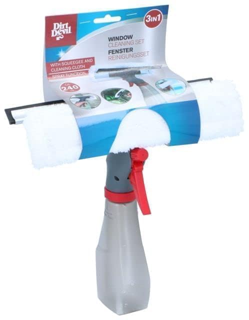 Pulitore per finestre 3 in 1 con funzione spray – Pulitore per finestre, panno di pulizia e contenitore – 240 ML – Grigio/Rosso