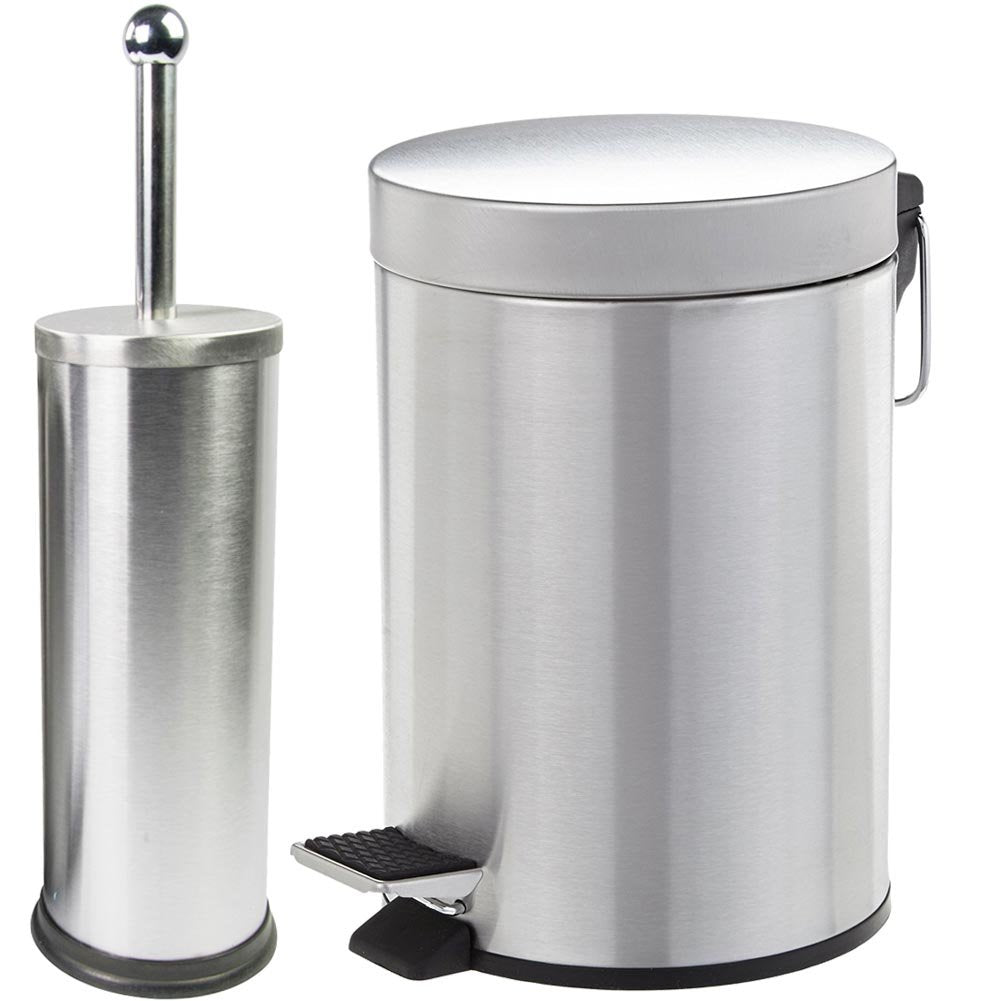 3-Liter Pedal Bin Set with Stainless Steel Toilet Brush Holder