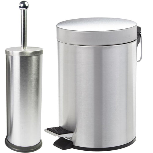 3-Liter Pedal Bin Set with Stainless Steel Toilet Brush Holder