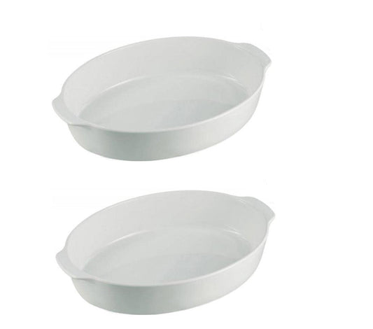 SET OF 2 OVAL BAKING DISHES, MEDIUM-SIZED CERAMIC BAKING PLATE 24x14.5x5 cm