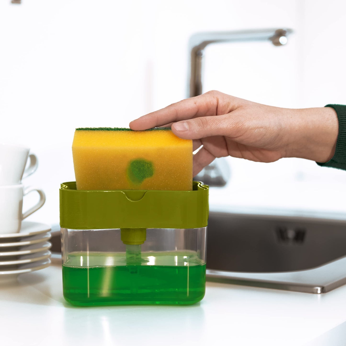 DISH/DISHWARE SOAP DISPENSER - with abrasive sponge