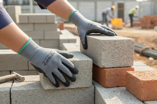 Guanti da lavoro durante movimentazione mattoni