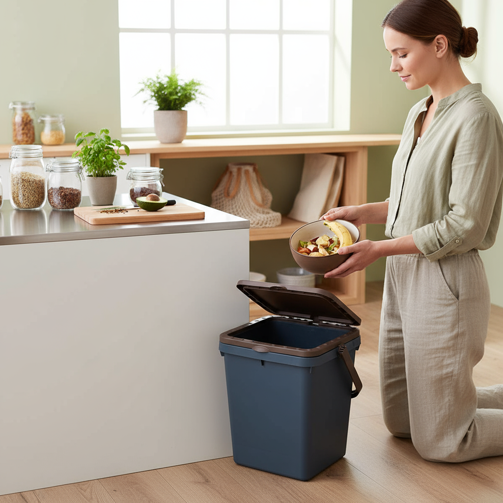 Persona che usa il bidone