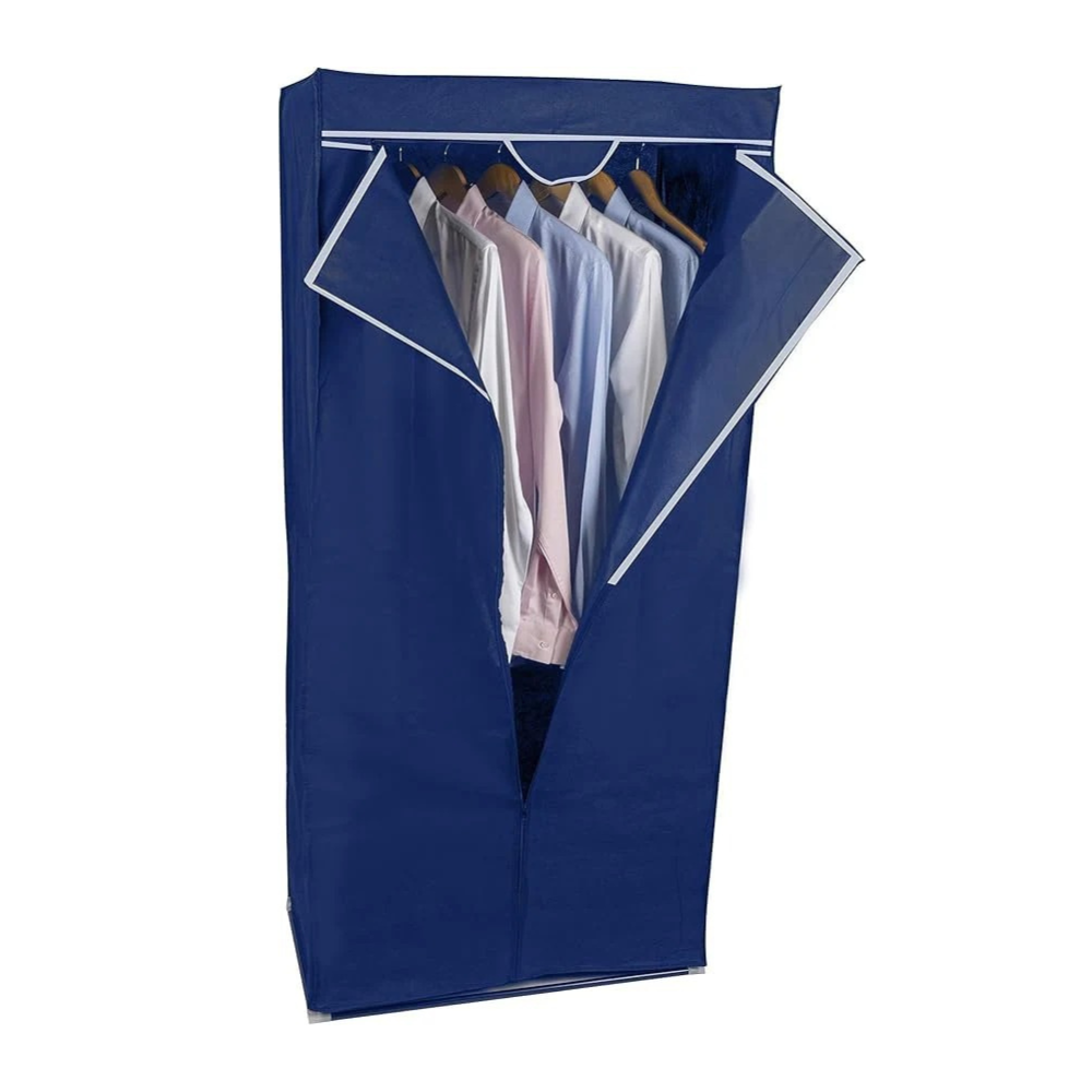 FERCASASHOP Wardrobe with Metal Frame, Space-Saving Cabinet with TNT Fabric Covering, Zip Closure and Camping Clothes Rail, Dimensions 70 x 50 x 160 cm (Blue)