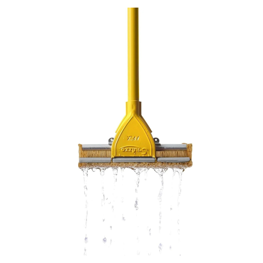 FercasaShop® Floor Mop with Lever System, Ultra-Absorbent Sponge 28 cm, Yellow Painted Iron, for All Floor Types + 1 Replacement Included