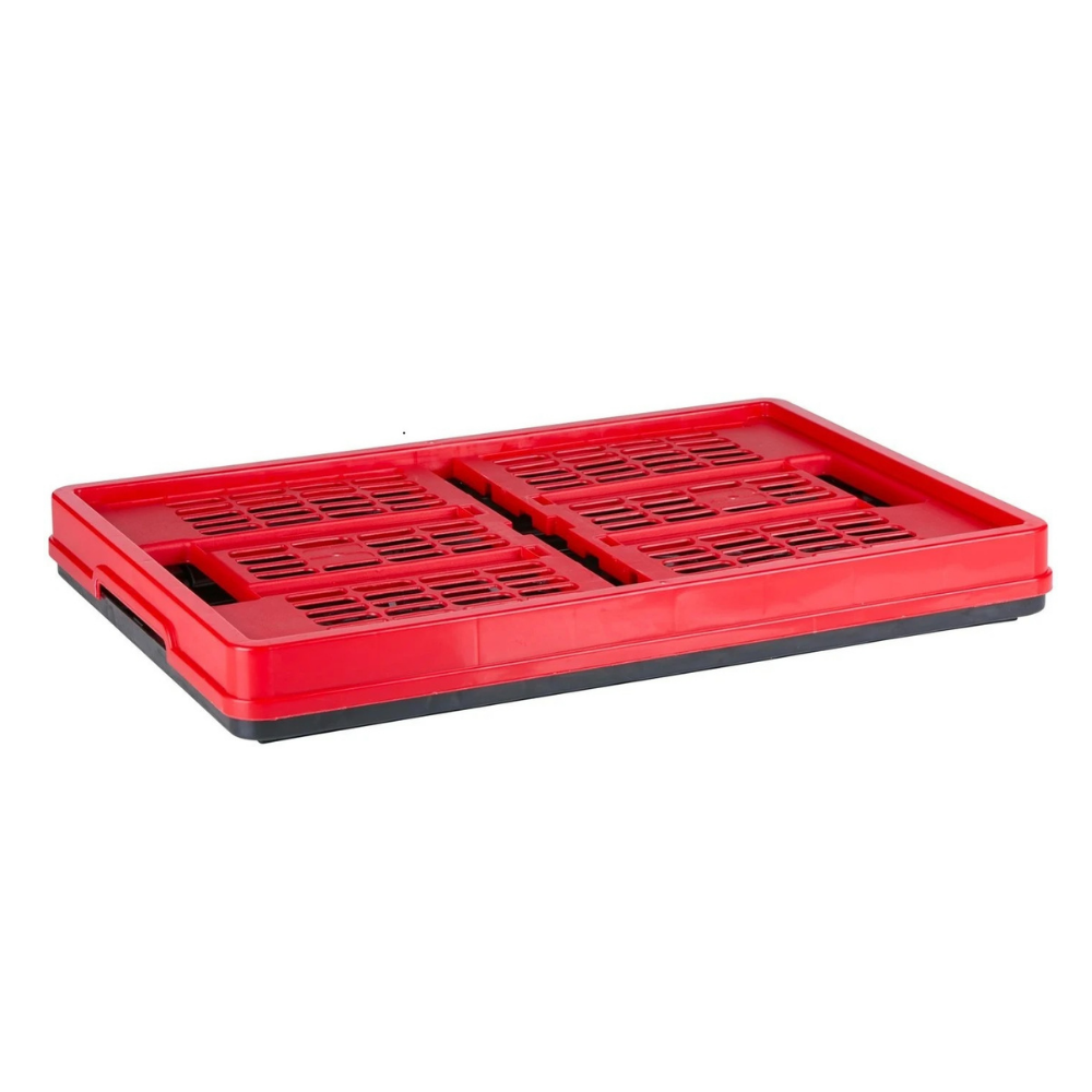 Cassetta Plastica PP Pieghevole 45 Litri | 53×37×27 cm | Maniglie | Lati Ventilati | Rosso e Nero