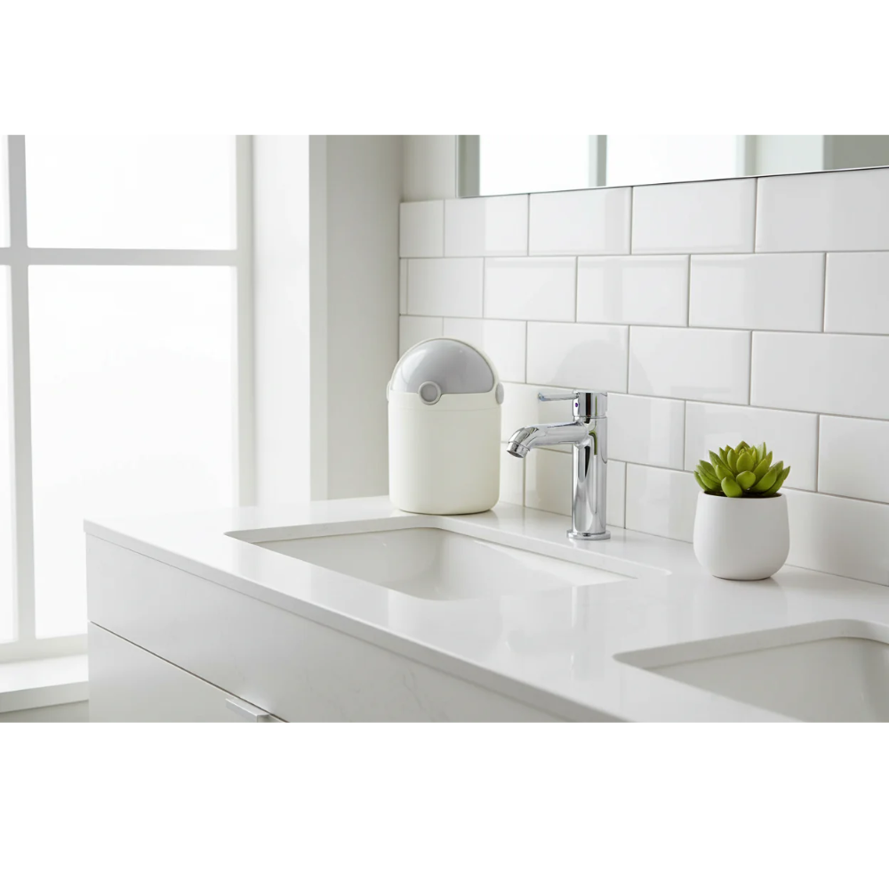 Cestino Scrivania Bianco Coperchio Basculante Alpina 12cm