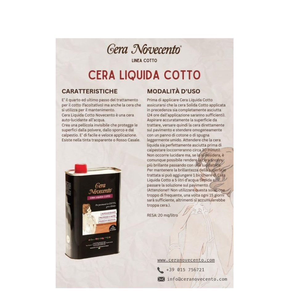 CERA NOVECENTO Liquida Autolucidante per Cotto, 1L
