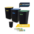 Set of 3 Closed Waste Bins for Separate Waste Collection, 50 Lt plus Free 50 Lt Bin for Unsorted Waste with 30 Bags with Handles, Maxi Size 70x75 cm