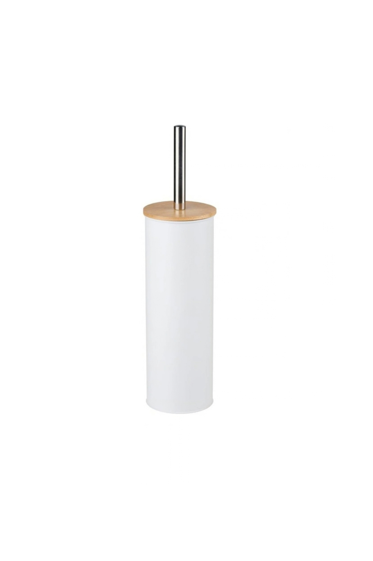Scopino WC con Portascopino in Plastica e Tappo in Bambù, Set Bagno Moderno Minimal, Nero e Bianco