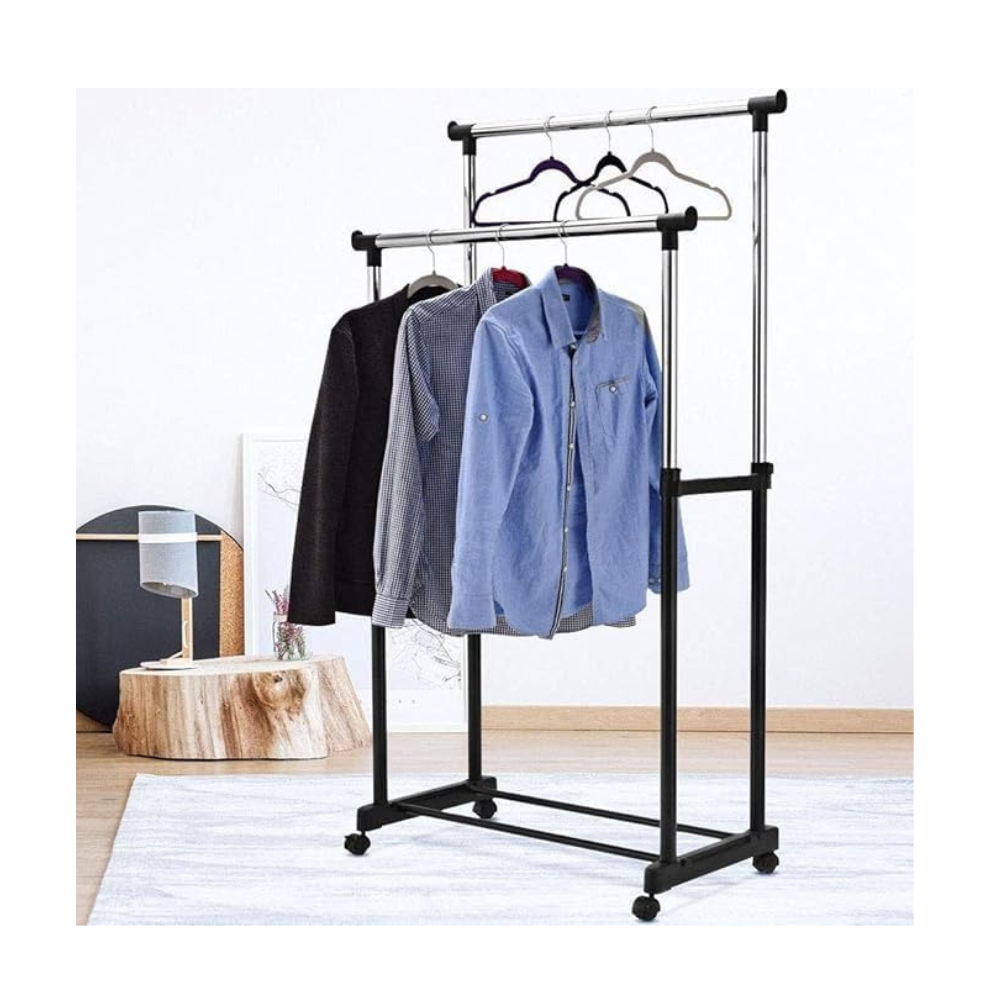 Stand Appendiabiti Telescopico 90-160cm Ruote Acciaio Doppio