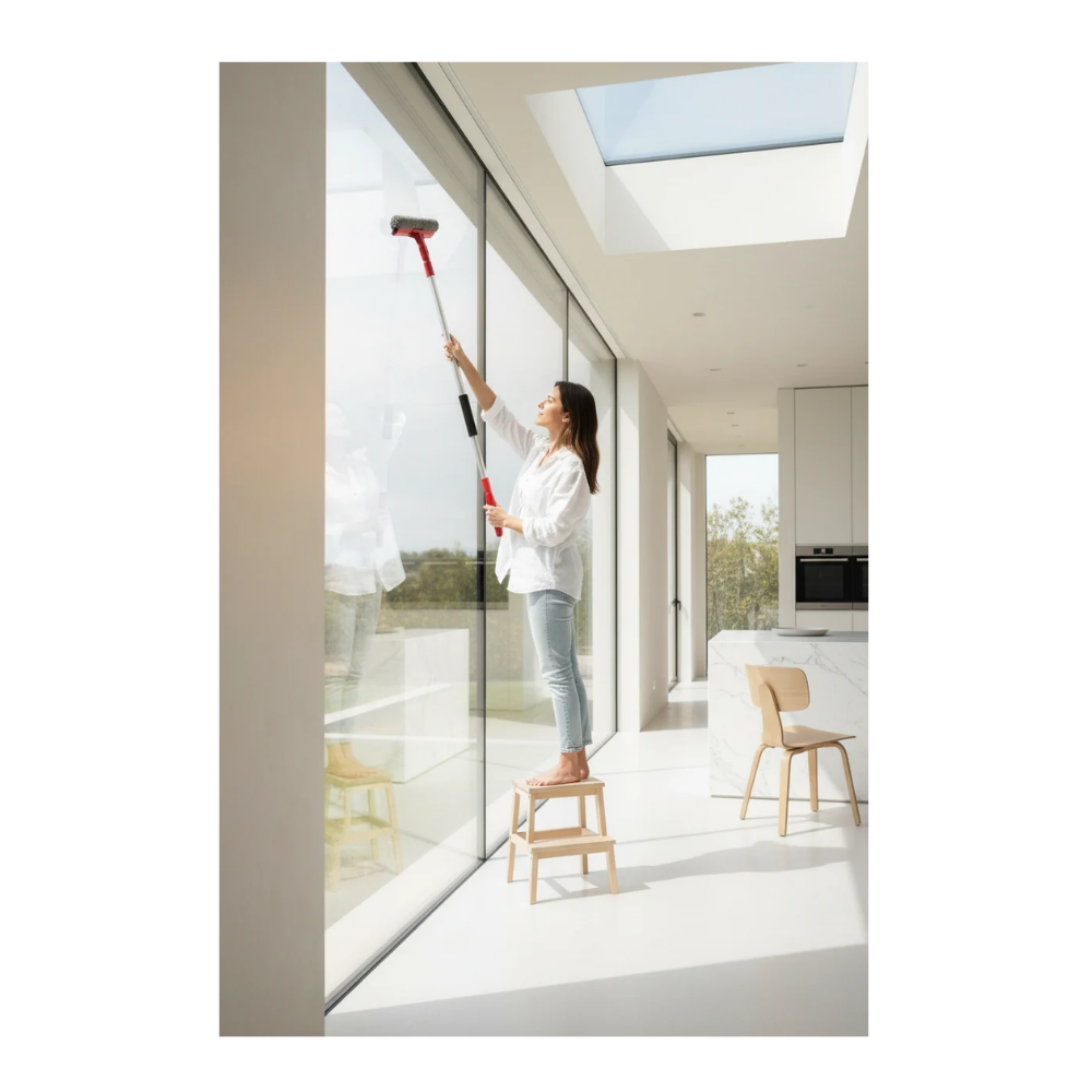 Lavavetri 2in1 con Microfibra e Raschietto | Manico Telescopico 68–116 cm | Finestre, Specchi, Docce