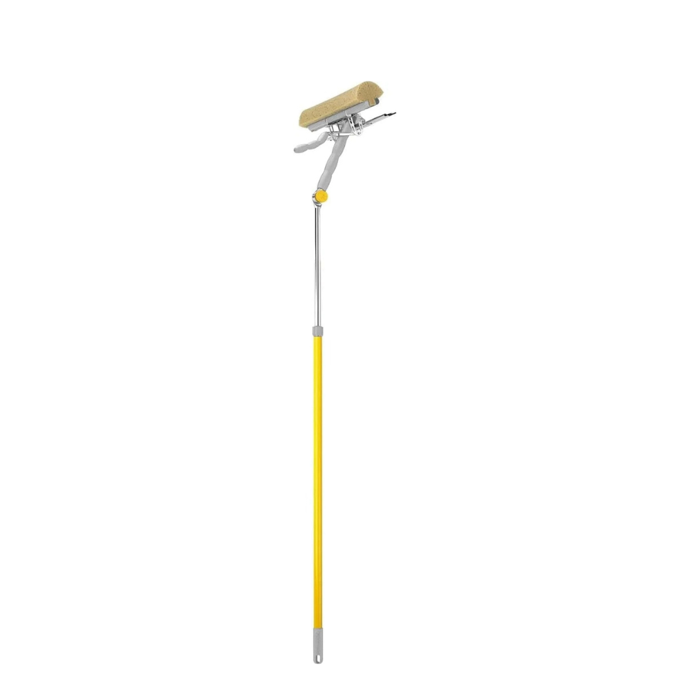 Window cleaner with wringer sponge for washing and rubber for drying, extendable handle 110-174 cm, for professional glass and window cleaning, with movable head.