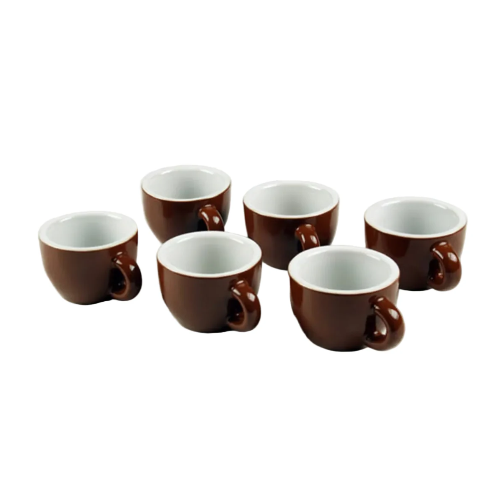 Set 6 Tazzine Caffè Espresso Stile Bar - Porcellana Marrone e Bianca