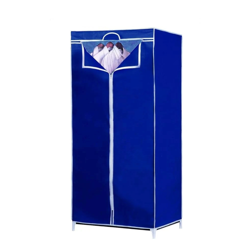 FERCASASHOP Wardrobe with Metal Frame, Space-Saving Cabinet with TNT Fabric Covering, Zip Closure and Camping Clothes Rail, Dimensions 70 x 50 x 160 cm (Blue)