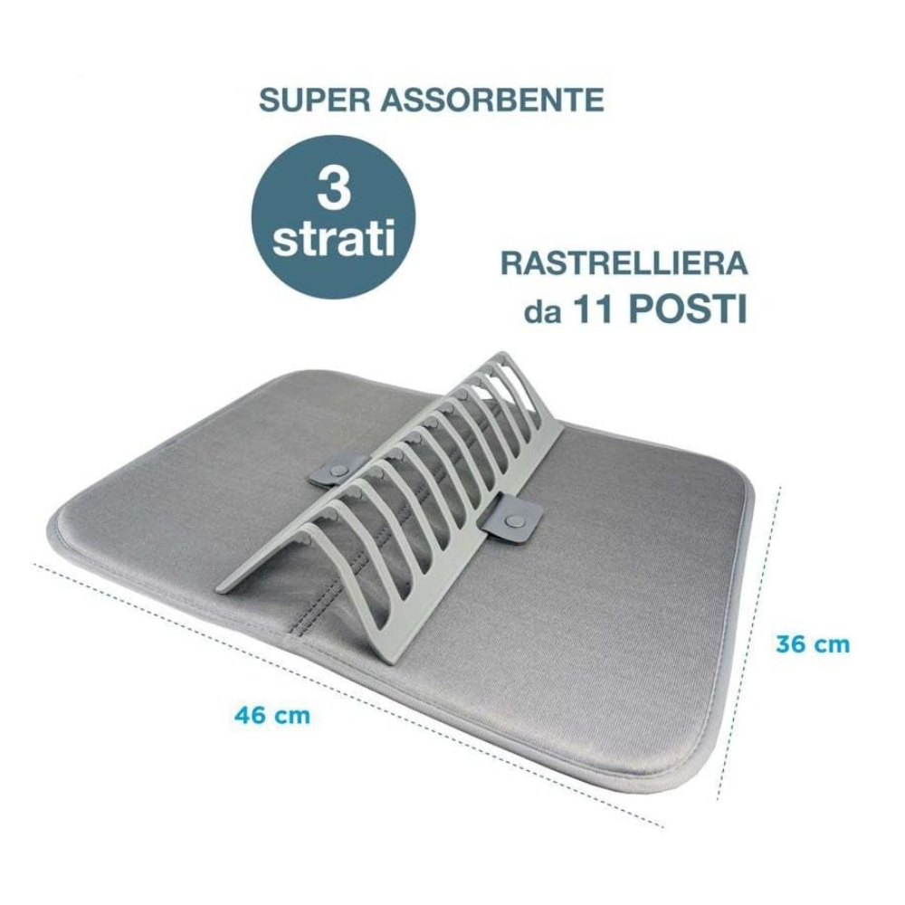 Scolapiatti Microfibra con Rastrelliera 46x36 cm, 3 Strati