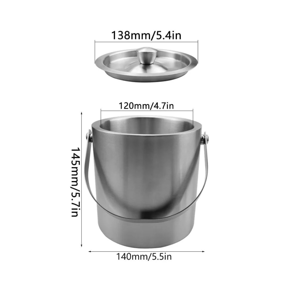 Secchiello Ghiaccio Acciaio Inox 2L - Doppia Parete con Coperchio
