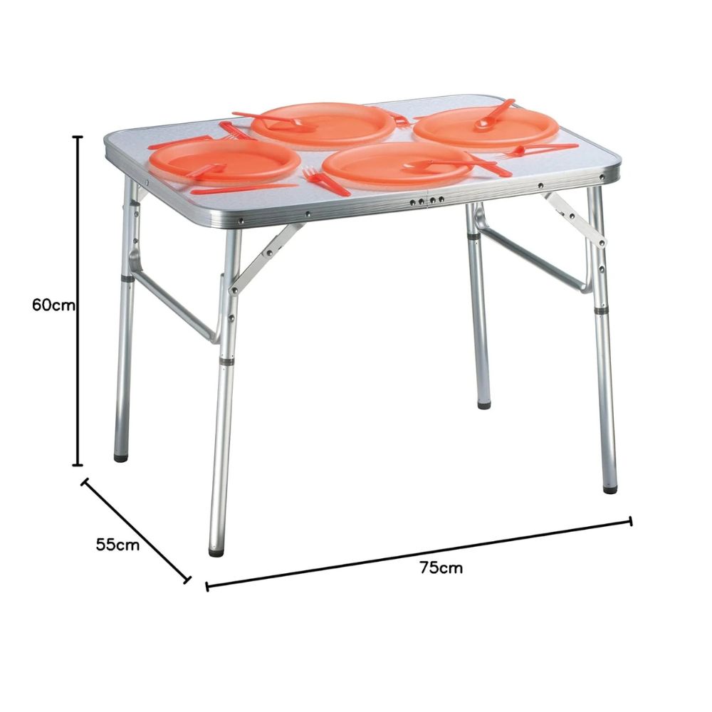 Aluminum Klapptisch Campingtisch 75x55cm Gartentisch Beistelltisch Falttisch Picknicktisch Alutisch faltbar und höhenverstellbar