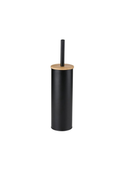 Scopino WC con Portascopino in Plastica e Tappo in Bambù, Set Bagno Moderno Minimal, Nero e Bianco