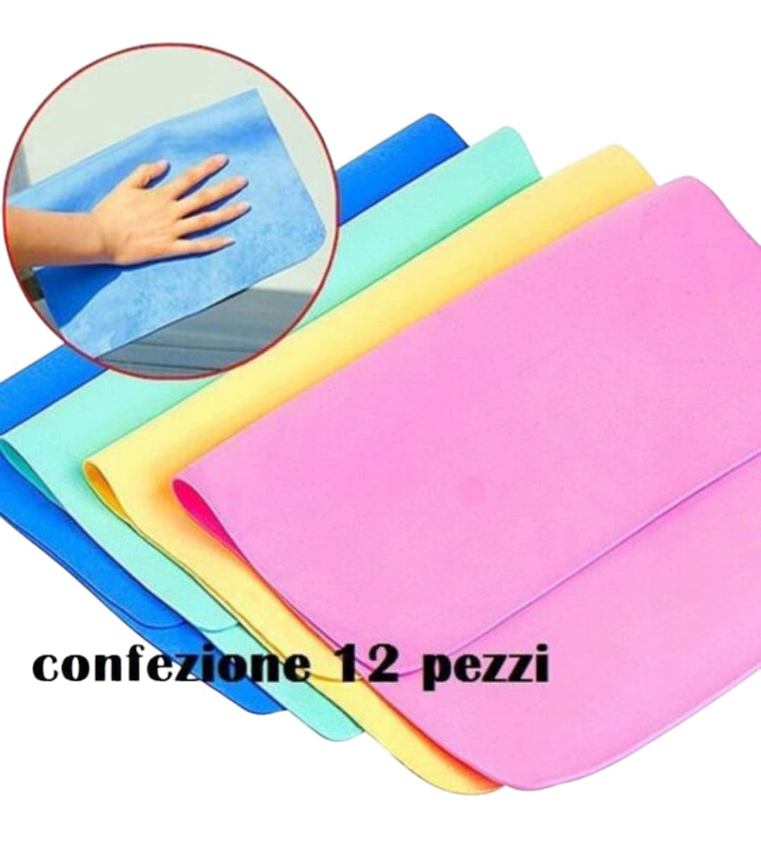 Lingettes absorbantes PVA Magic Cloth 30x30cm - Lot de 12 lingettes réutilisables, multicolores