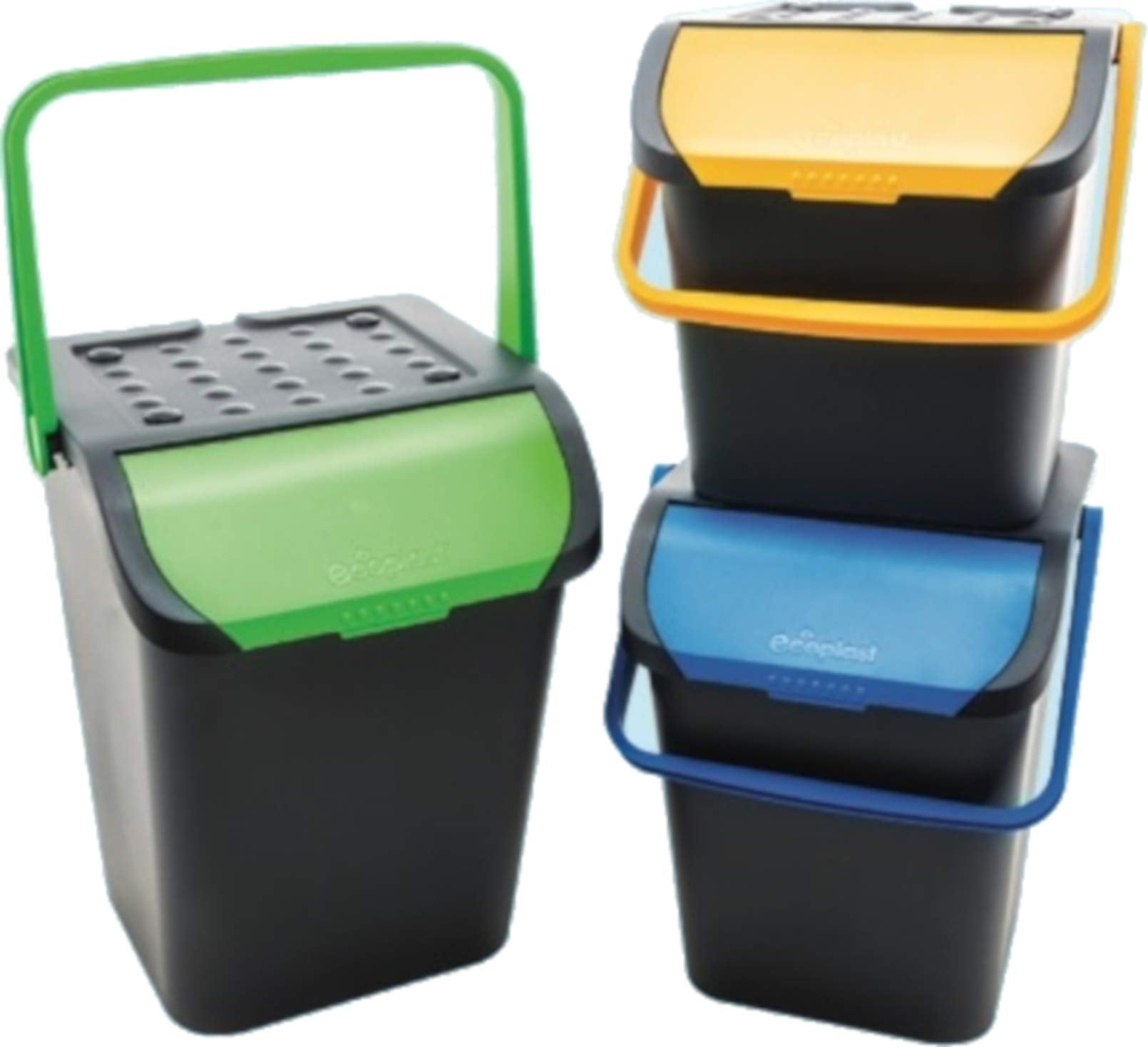 Ecoplast Set 3 Pezzi Assortiti Pattumiera Raccolta differenziata Spazzatura Ecologic Antirandagismo 28 lt impilabile Doppia Apertura