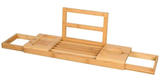 alpina Adjustable Bathtub Tray - Storage Tray 50-92 x 18 x 4 cm - Bamboo Bathroom Cabinet with Book Holder and Tablet Stand - Incl. Cup Holder - Bathroom Accessories