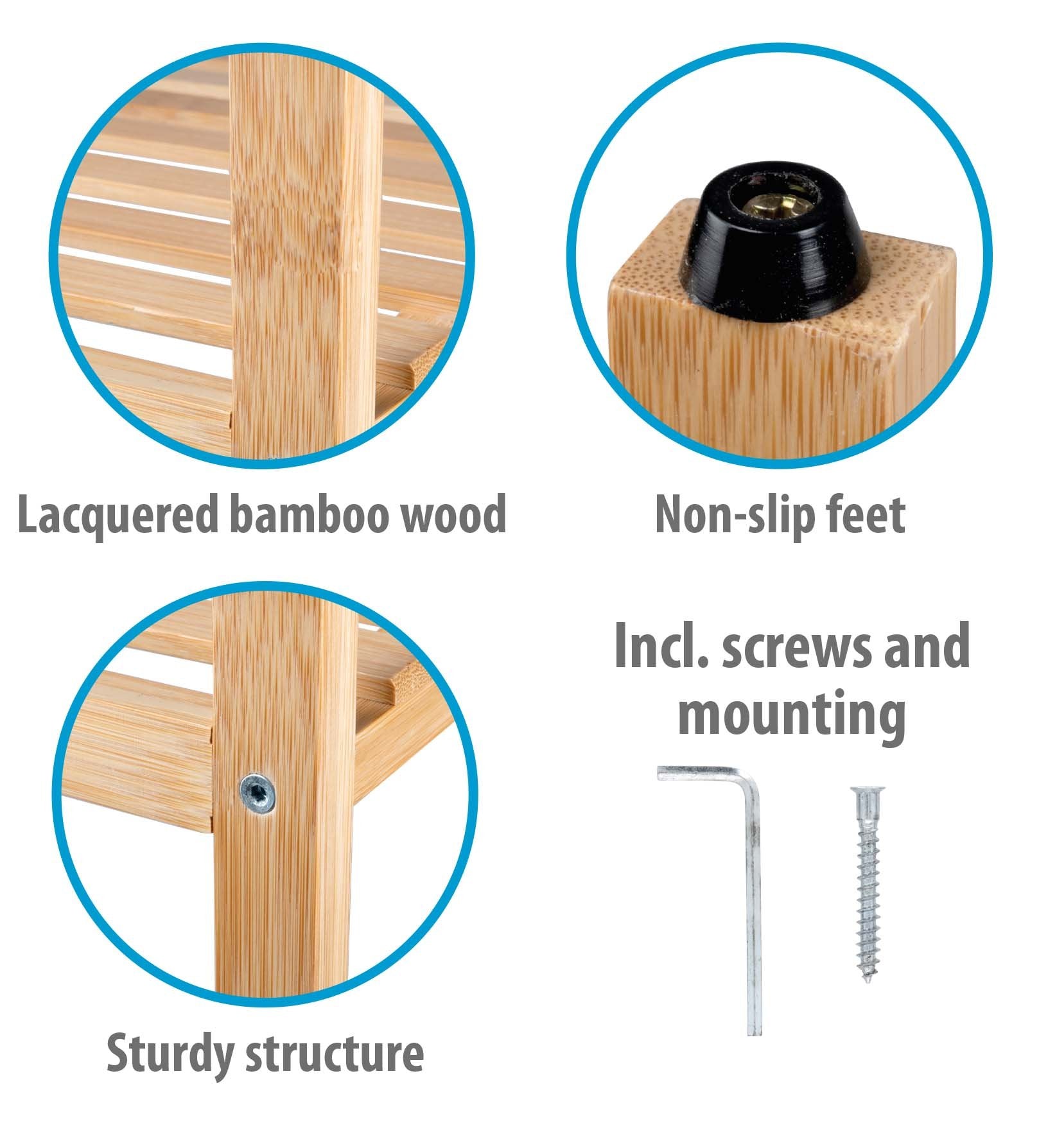 Scaffale Bagno 3 Ripiani in Legno Naturale 33x31,5x77,5cm - Mensola Salvaspazio Alpina
