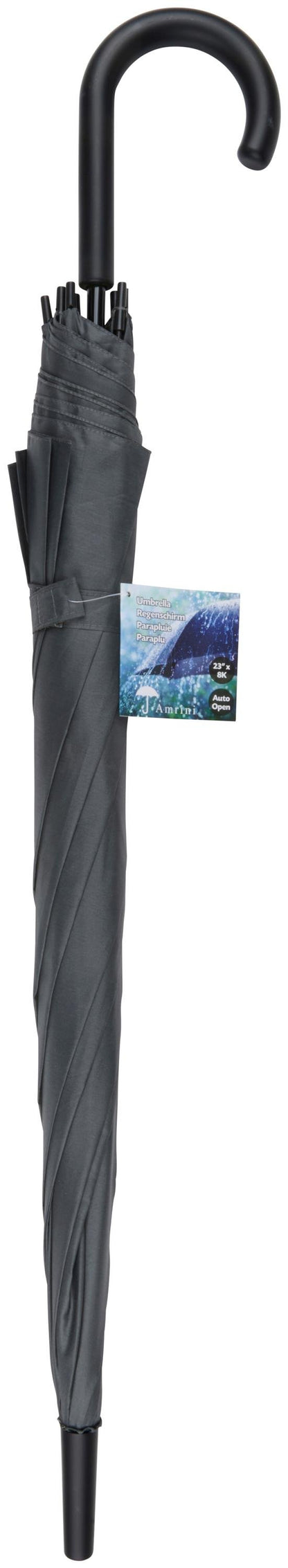 Ombrello Automatico 23 Pollici con Manico Curvo Ergonomico - Apertura Rapida Antivento Resistente - Nero Grigio Blu - Uomo Donna Viaggio