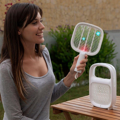 Lampada antizanzare e racchetta elettrica per insetti ricaricabile 2 in 1 Swateck, elimina zanzare in modo efficace, design compatto e leggero, ideale per la casa e il giardino.