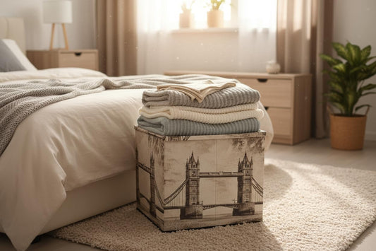 Pouf Contenitore Pieghevole 31x31cm - Seduta e Organizer - Design Vintage Salvaspazio