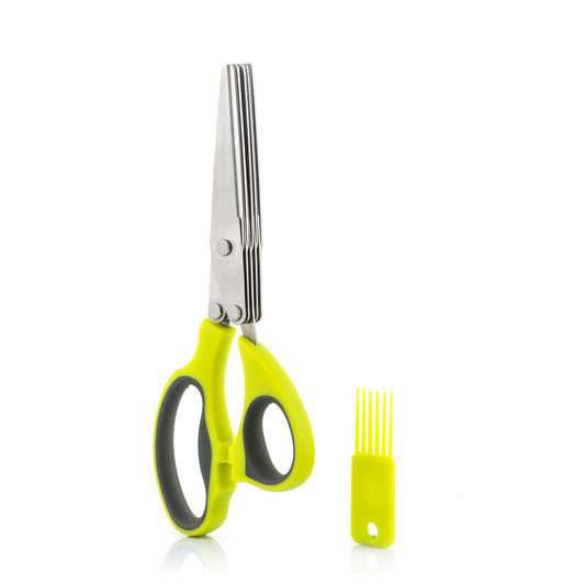 Forbici da Cucina Multitaglio 5 in 1, Risparmio di Tempo e Sforzo, Tagli Netto e Preciso, Multiuso, Facile da Pulire, Ergonomico, Leggero e Compatto, Giallo, Acciaio Inossidabile