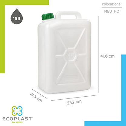 Tanica Ecoplast per Liquidi e Oli - Contenitore Plastica Resistente 5-10-15-20 Litri con Tappo Ermetico