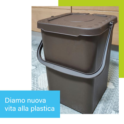 Ecoplast Pattumiera per Raccolta Differenziata, Apertura a Libro, Flessibile e Indeformabile, Resiste a tutte le Temperature, Interno ed Esterno, Oltre 80% Plastica Riciclata, Made in Italy, Marrone