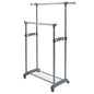 Perfect Plus Coat Rack, Coat Stand, Steder with Wheels - Gastone - Support Base and Extendable Tubes Adjustable in Length and Height, 88/138x44xh94/166 cm - 2 Bars, Ash Color