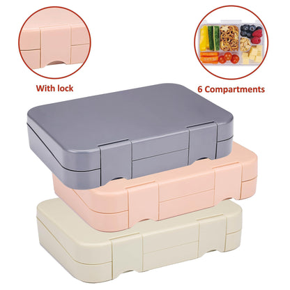 Contenitore per il pranzo con scomparti - 21 x 15 x 4,5 cm - Colore sorpresa: Rosa, Grigio o Beige - Lavabile in lavastoviglie - Bambini/Adulti - Vassoio rimovibile - Plastica