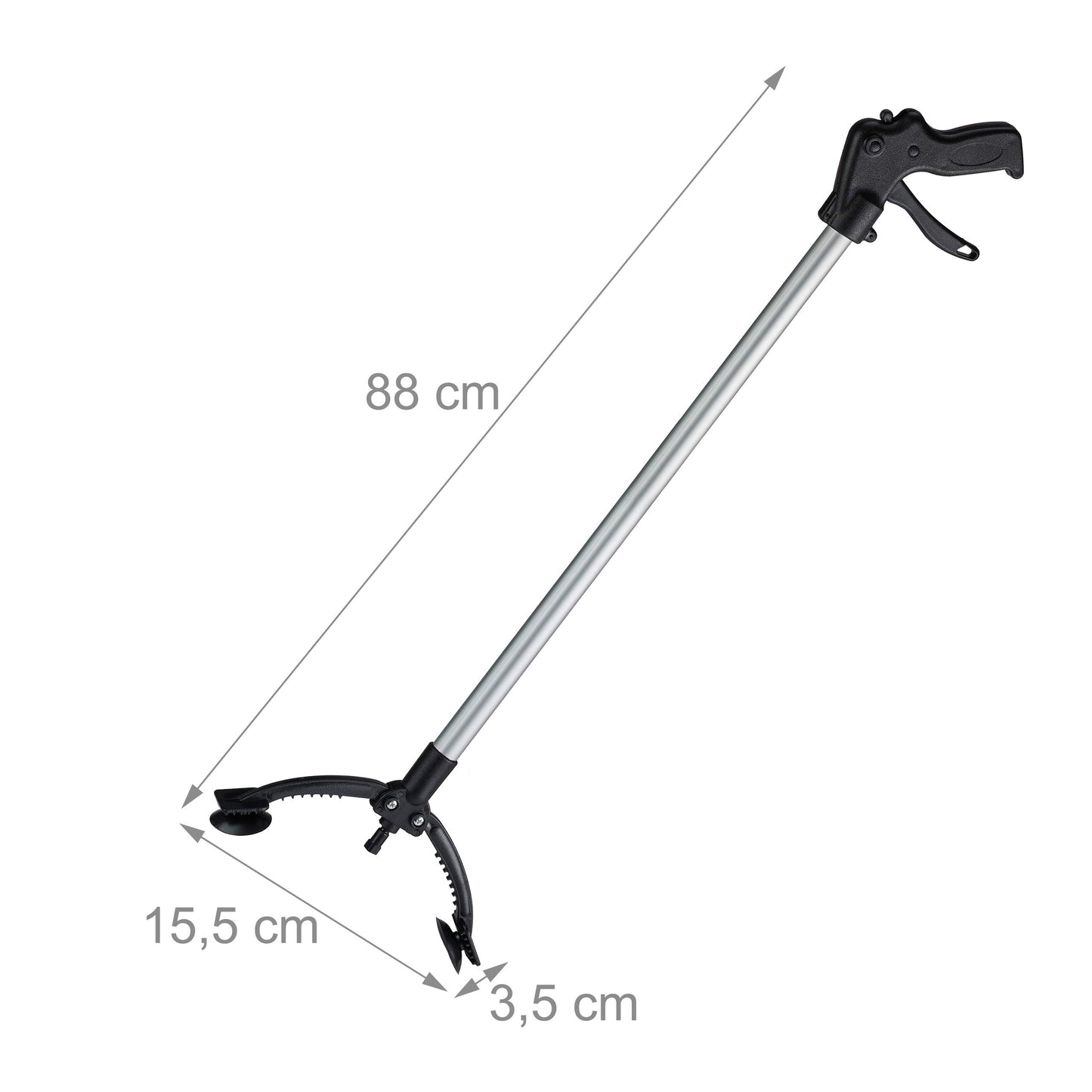 Pinza Raccogli Oggetti, Braccio Prensile, Aiuto Mobilità Anziani e Disabili, Alluminio, 88 cm, Argento/Nero