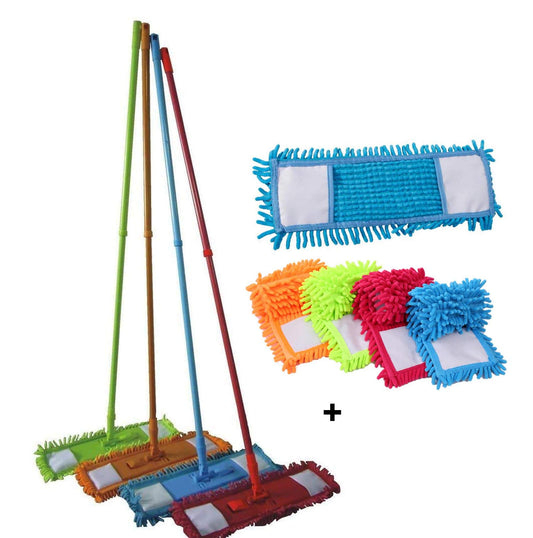 SCOPA MOP MICROFIBRA MOCIO CATTURA POLVERE, LAVA E ASCIUGA CON PANNO IN MICROFIBRA SOSTITUIBILE.BASTONE TELESCOPICO ALLUNGABILE. + PANNO DI RICAMBIO