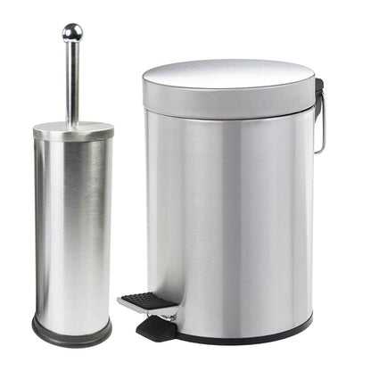 SET BAGNO PATTUMIERA INOX A PEDALE 3 LT CON PORTASCOPINO INOX