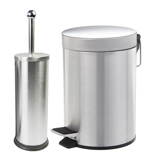 SET BAGNO PATTUMIERA INOX A PEDALE 3 LT CON PORTASCOPINO INOX