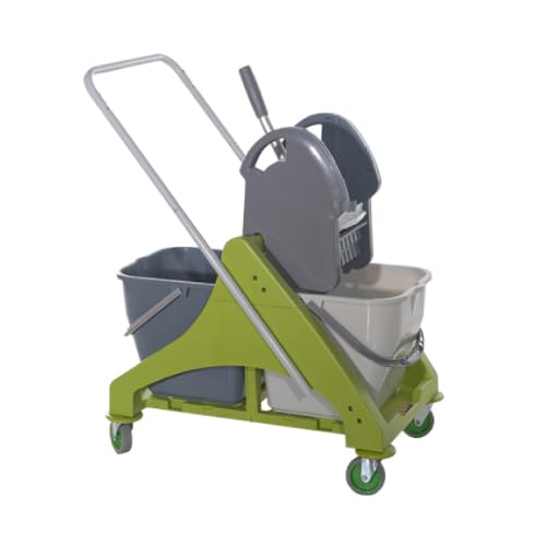 Chariot rectangulaire en plastique Fercasashop - 2 seaux de 25 L, essoreuse, poignée Rilsan, 4 roues - Idéal pour le nettoyage des sols à domicile et dans les lieux publics