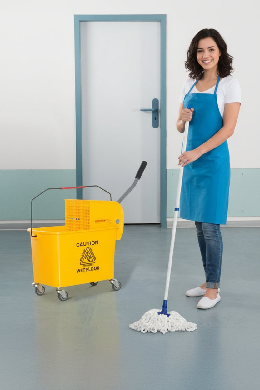 Carrello Mocio Professionale 20L con Strizzatore e Pannello Divisorio – 60×27×70,5 cm, Giallo