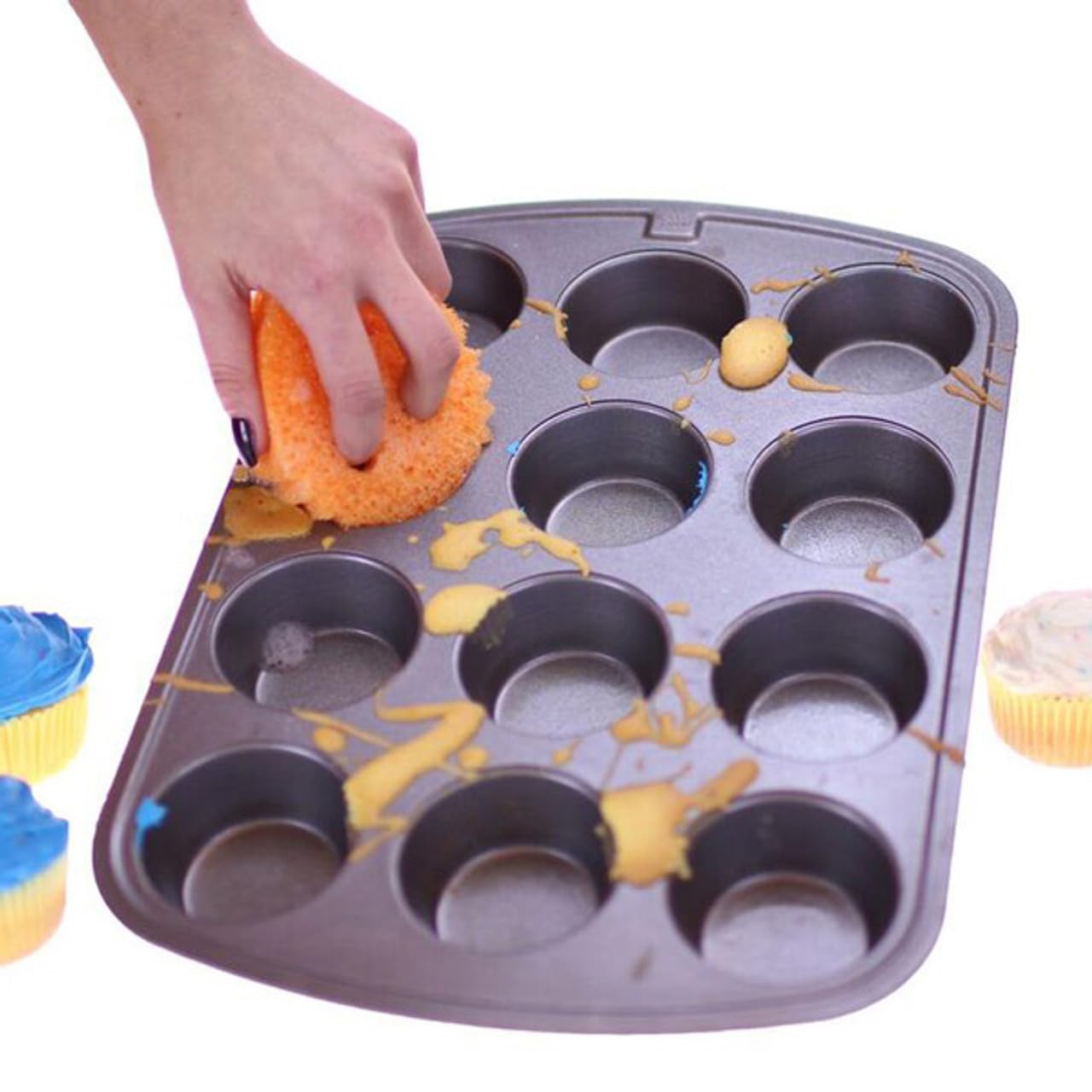 Éponges anti-rayures Smile - Lot de 4 - 95 x 95 mm (hauteur : 40 mm) - Idéales pour la cuisine, la salle de bain et plus encore