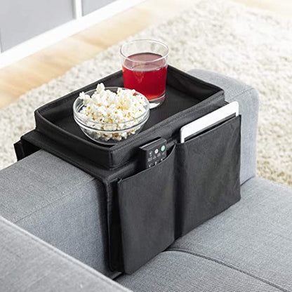 InnovaGoods - Multifunctional Sofa Tray with 6 Remote Control Pockets, Modern Design, Resistant Material, Black, Polyester Cotton