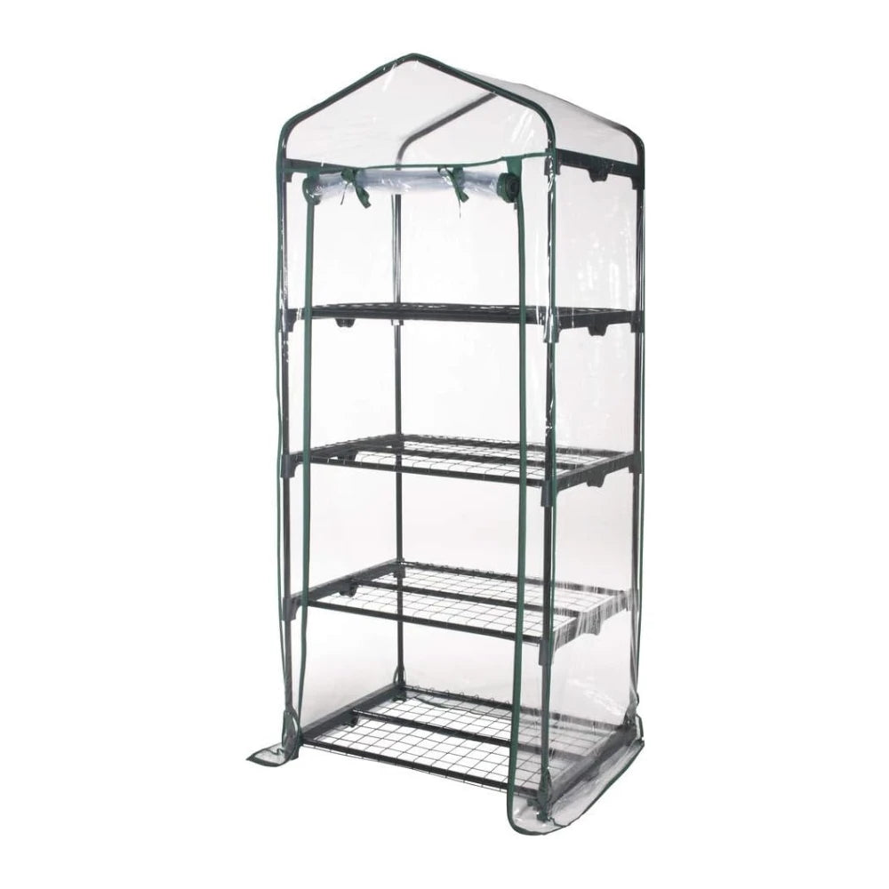 Fercasashop Garden Greenhouse with 4 Shelves, 158x68x50 cm, Green, Roll-Up Door, for Balcony and Terrace
