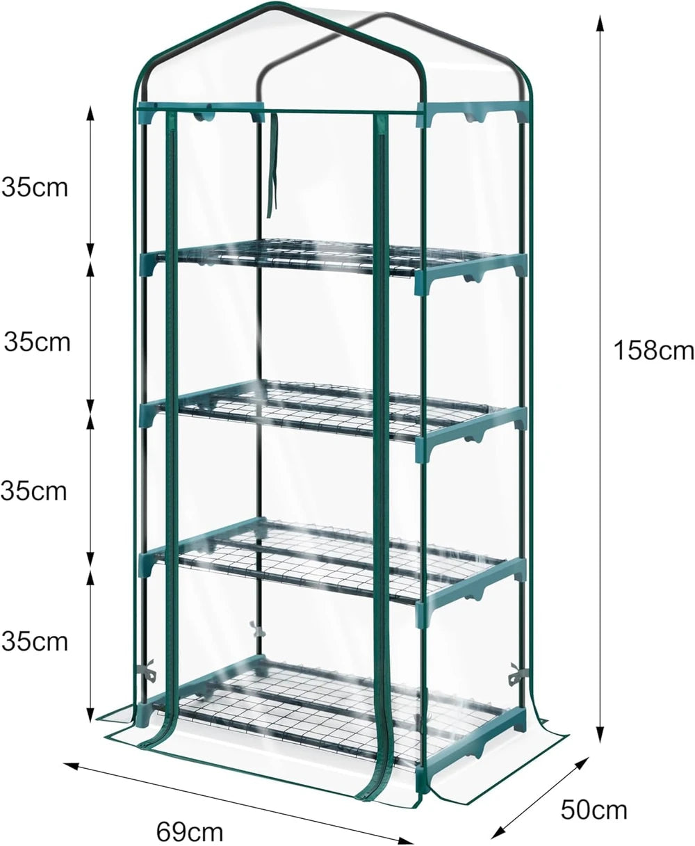 Fercasashop Garden Greenhouse with 4 Shelves, 158x68x50 cm, Green, Roll-Up Door, for Balcony and Terrace