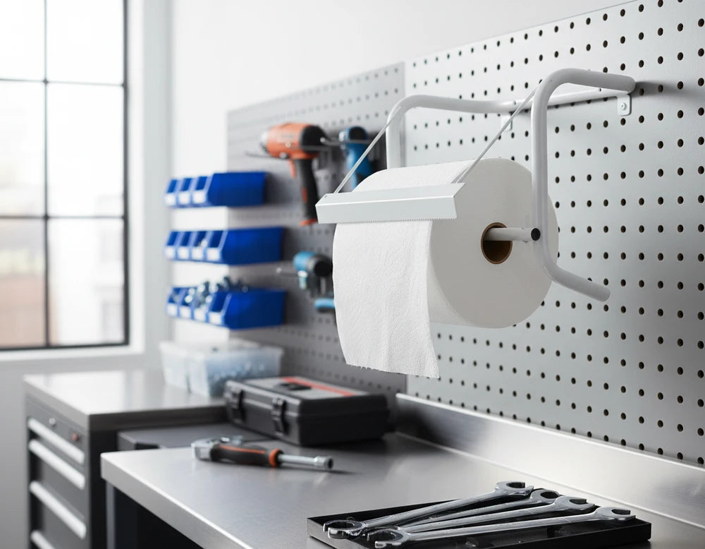 Industrial Wall-Mounted Paper Roll Holder with Paper Cutter